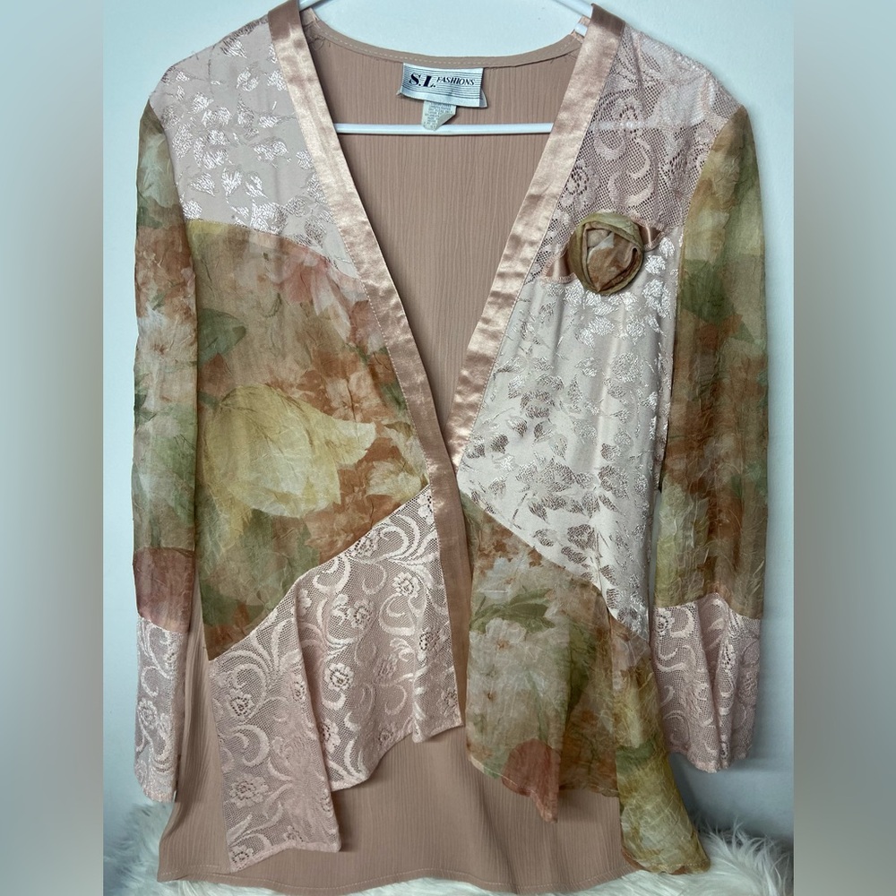 S.L. Fashions Elegant Tan Lace Overlay